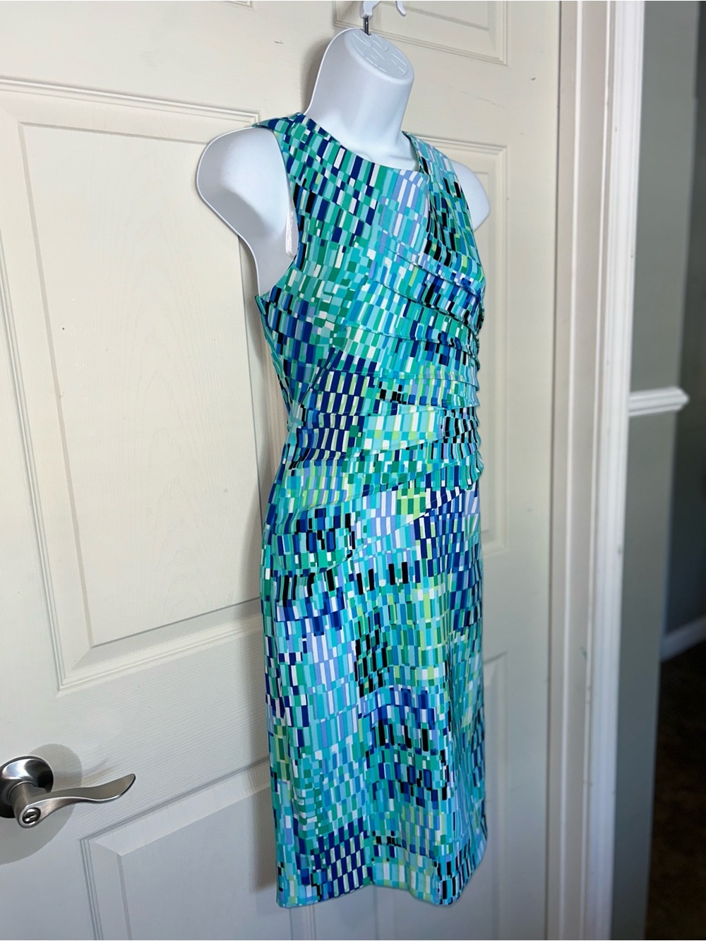 Emma & Michele Aqua, Teal & Blue Geometric Sheath Dress - Picture 2 of 6